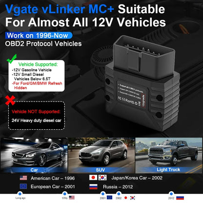 Vgate vLinker MC+ OBD2 Scanner ELM327 Bluetooth 2025